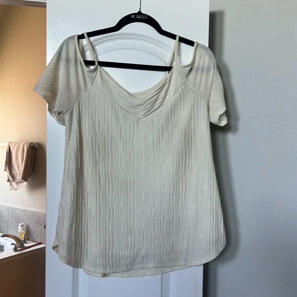 Cute white shoulder cut out blouse